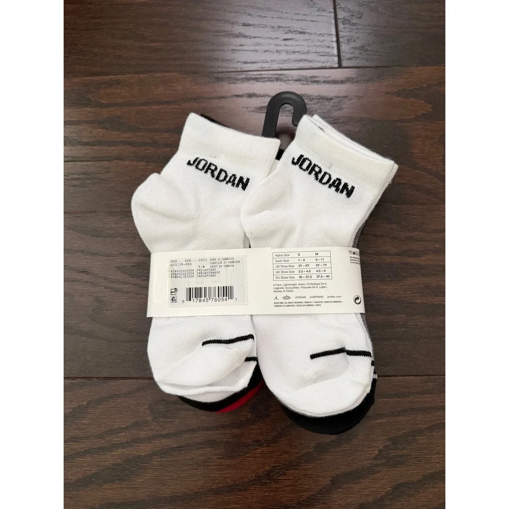 Jordan Jumpman Ankle Socks 6 Pack Black Red White Youth 3Y-5Y WJ0139-K6N